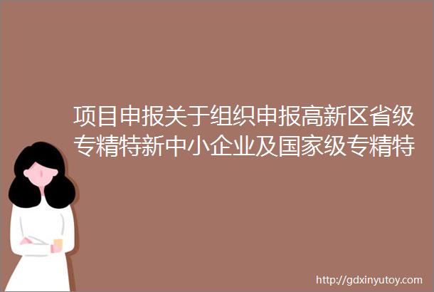 项目申报关于组织申报高新区省级专精特新中小企业及国家级专精特新ldquo小巨人rdquo企业奖励资金2023年第一批的通知