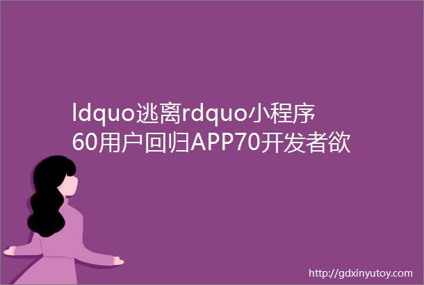ldquo逃离rdquo小程序60用户回归APP70开发者欲放弃开发