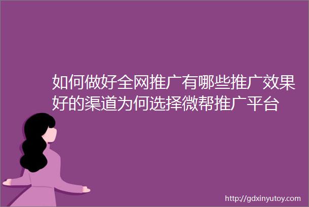 如何做好全网推广有哪些推广效果好的渠道为何选择微帮推广平台