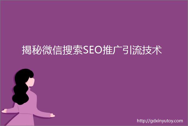 揭秘微信搜索SEO推广引流技术