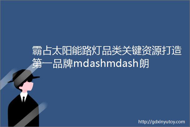 霸占太阳能路灯品类关键资源打造第一品牌mdashmdash朗越能源品牌策划案例解读