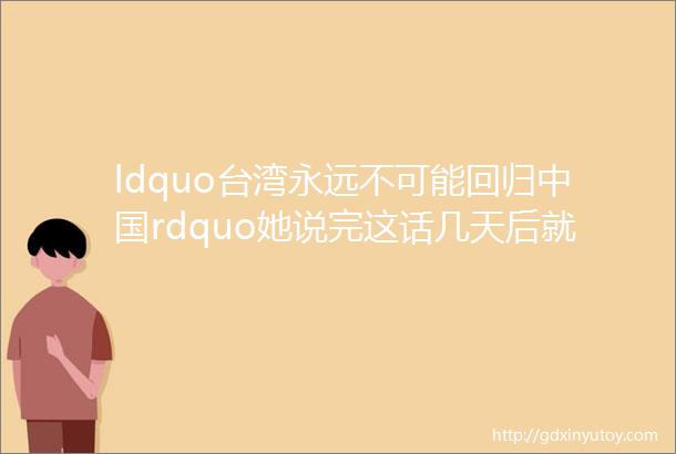 ldquo台湾永远不可能回归中国rdquo她说完这话几天后就被吊臂砸死了