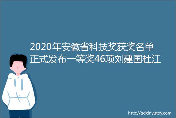 2020年安徽省科技奖获奖名单正式发布一等奖46项刘建国杜江峰获重大科技成就奖