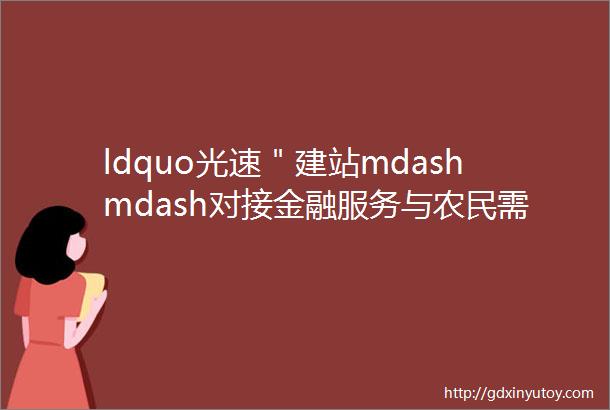 ldquo光速＂建站mdashmdash对接金融服务与农民需求