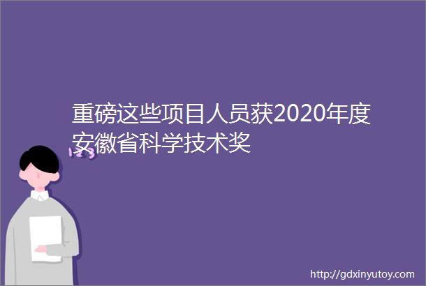 重磅这些项目人员获2020年度安徽省科学技术奖